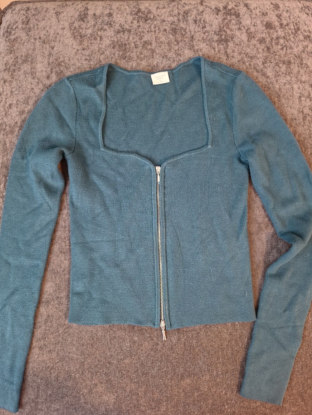 Abercrombie & Fitch Teal Zip-Front Knit Cardigan